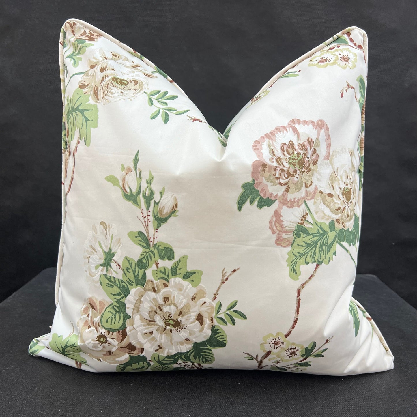 Schumacher Luxury Designer "Betty in Quite Pink" Floral White Green Cushion Pillow Sofa Cover