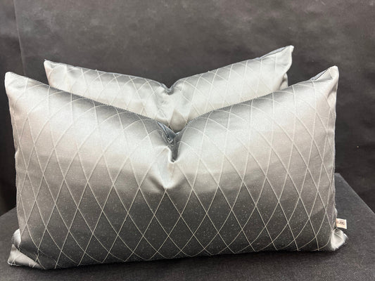 Sahco Diamant Luxury Designer Gun-Metal Grey Geometric Lumbar Cushion Pillow Cover