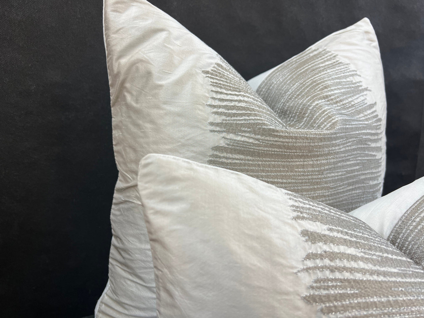 Ardecora Luce Embroidered Silver Contemporary Silk Fabric Designer Cushion Pillow Cover