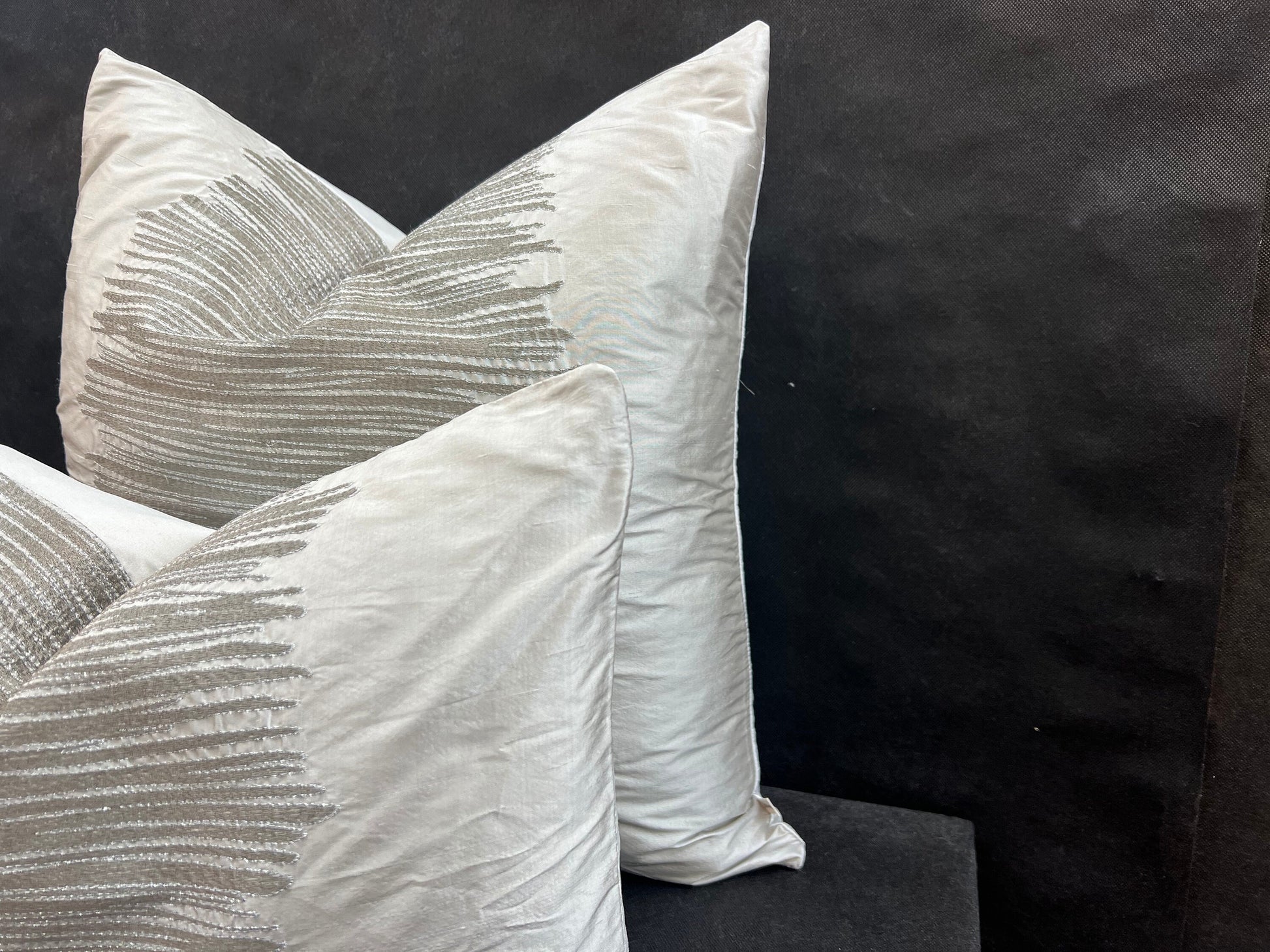 Ardecora Luce Embroidered Silver Contemporary Silk Fabric Designer Cushion Pillow Cover
