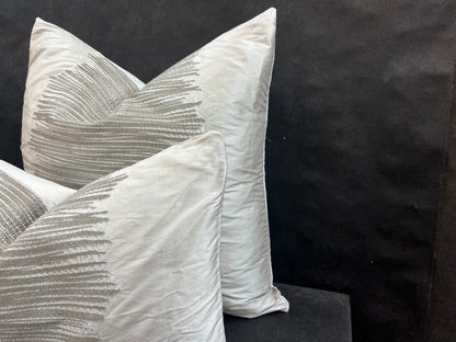 Ardecora Luce Embroidered Silver Contemporary Silk Fabric Designer Cushion Pillow Cover