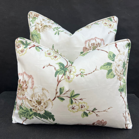 Schumacher Luxury Designer "Betty in Quite Pink" Floral White Green Cushion Pillow Sofa Cover