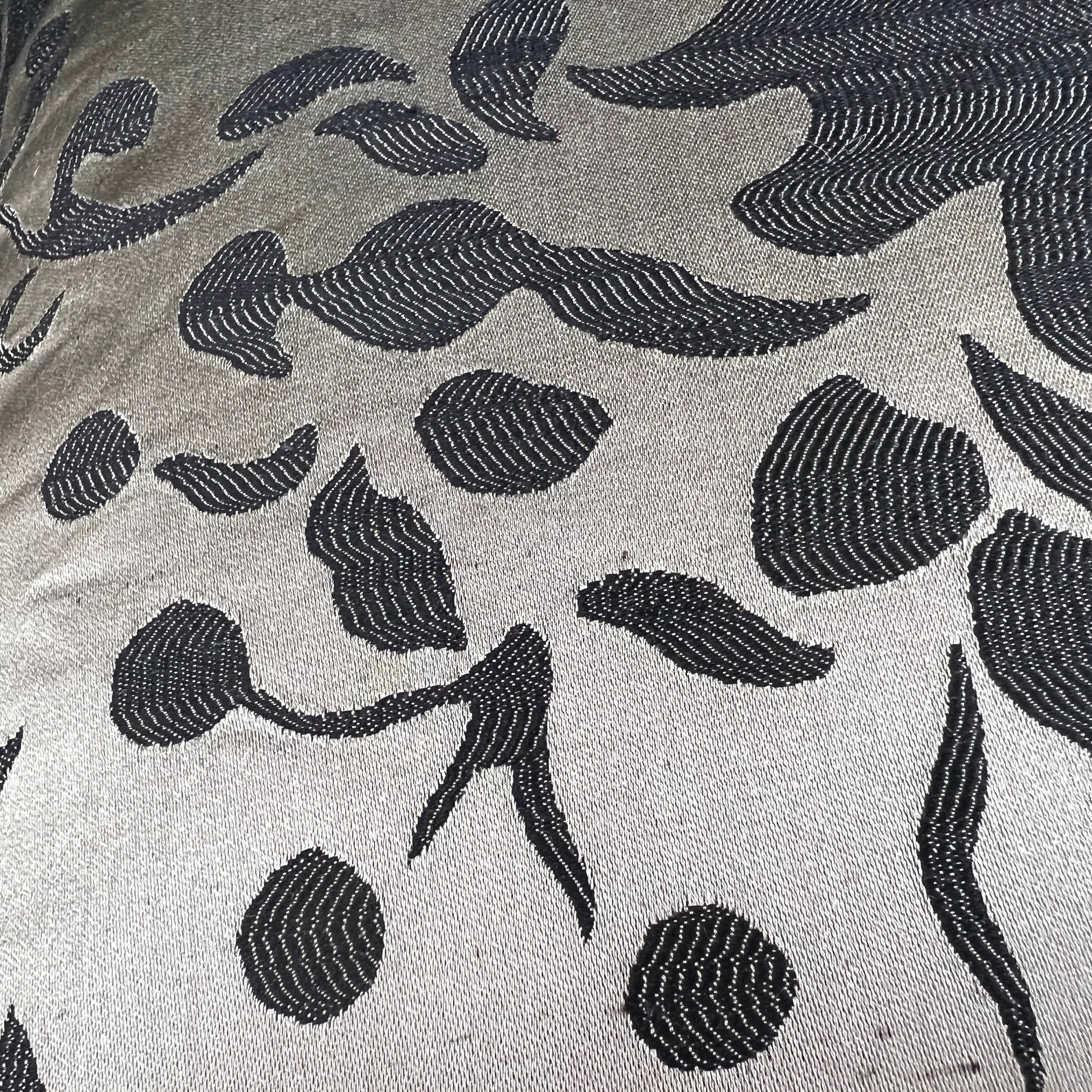 Luxury Designer Black Taupe Silk Satin Woven Floral Cushion Pillow Cover