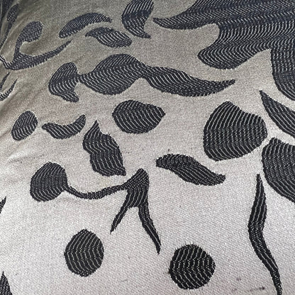 Luxury Designer Black Taupe Silk Satin Woven Floral Cushion Pillow Cover