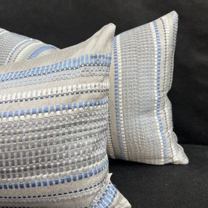 Jane Churchill Meteor Contemporary Designer Blue Striped Fabric Sofa Cushion Pillow Cover Throw