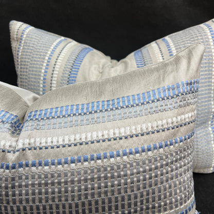 Jane Churchill Meteor Contemporary Designer Blue Striped Fabric Sofa Cushion Pillow Cover Throw