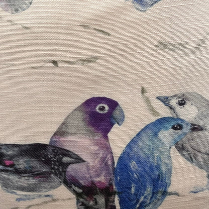 Chivasso Birds of Paradise Luxury Designer Fabric Sofa Cushion Pillow Cover Blue Lilac Grey Linen