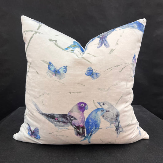 Chivasso Birds of Paradise Luxury Designer Fabric Sofa Cushion Pillow Cover Blue Lilac Grey Linen