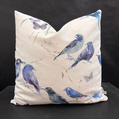 Chivasso Birds of Paradise Luxury Designer Fabric Sofa Cushion Pillow Cover Blue Lilac Grey Linen