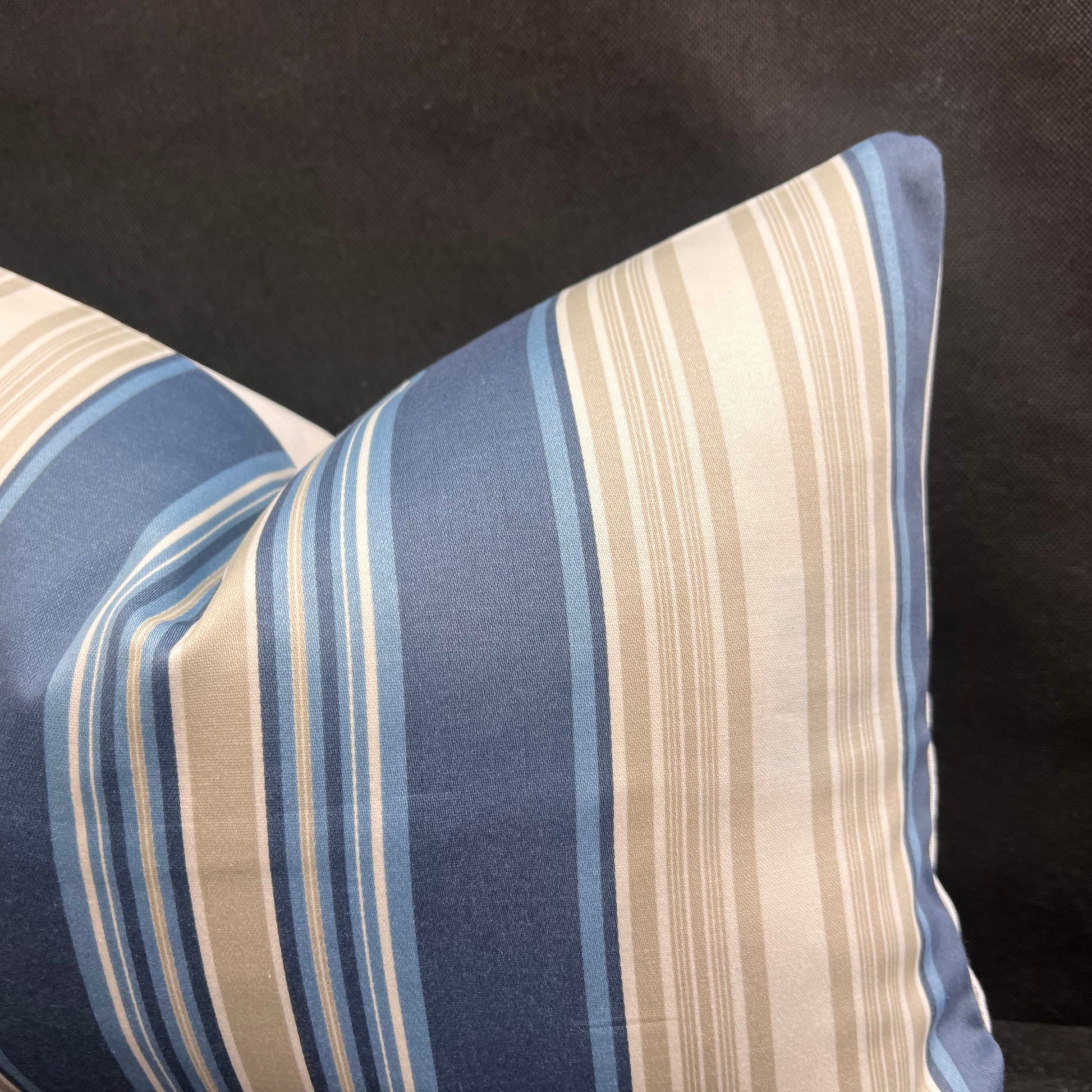 Blendworth Clarity Stripe Designer Fabric Blue Taupe Sofa Cushions Pillow Cover