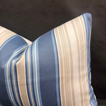 Blendworth Clarity Stripe Designer Fabric Blue Taupe Sofa Cushions Pillow Cover