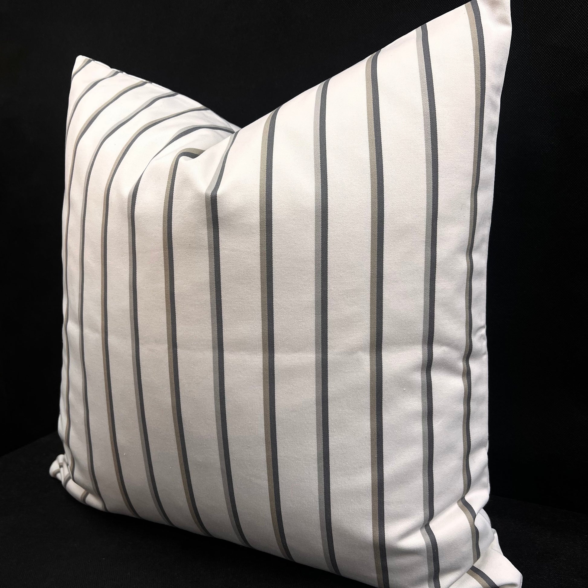 Luxury Designer White Grey Striped Cotton Fabric Cushion Pillow Throw Cover