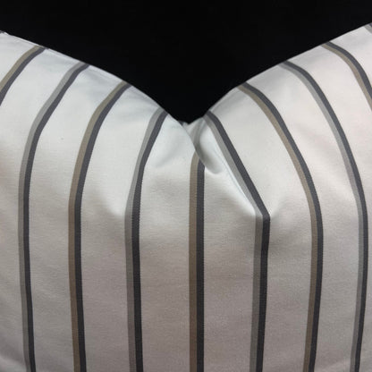 Luxury Designer White Grey Striped Cotton Fabric Cushion Pillow Throw Cover