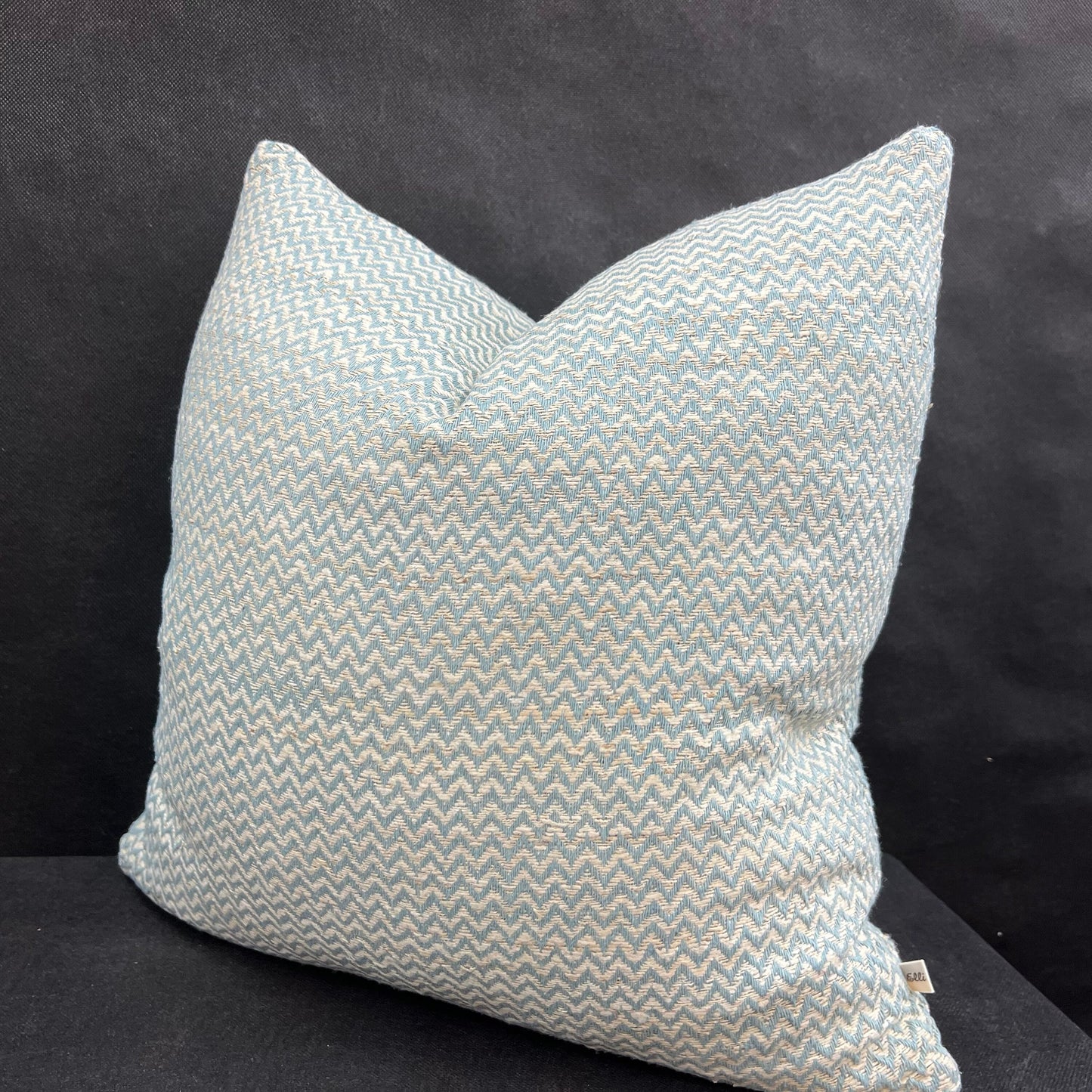 Luxury Designer Blue Beige Bamboo Zig Zag Fabric Cushion Pillow Throw Cover