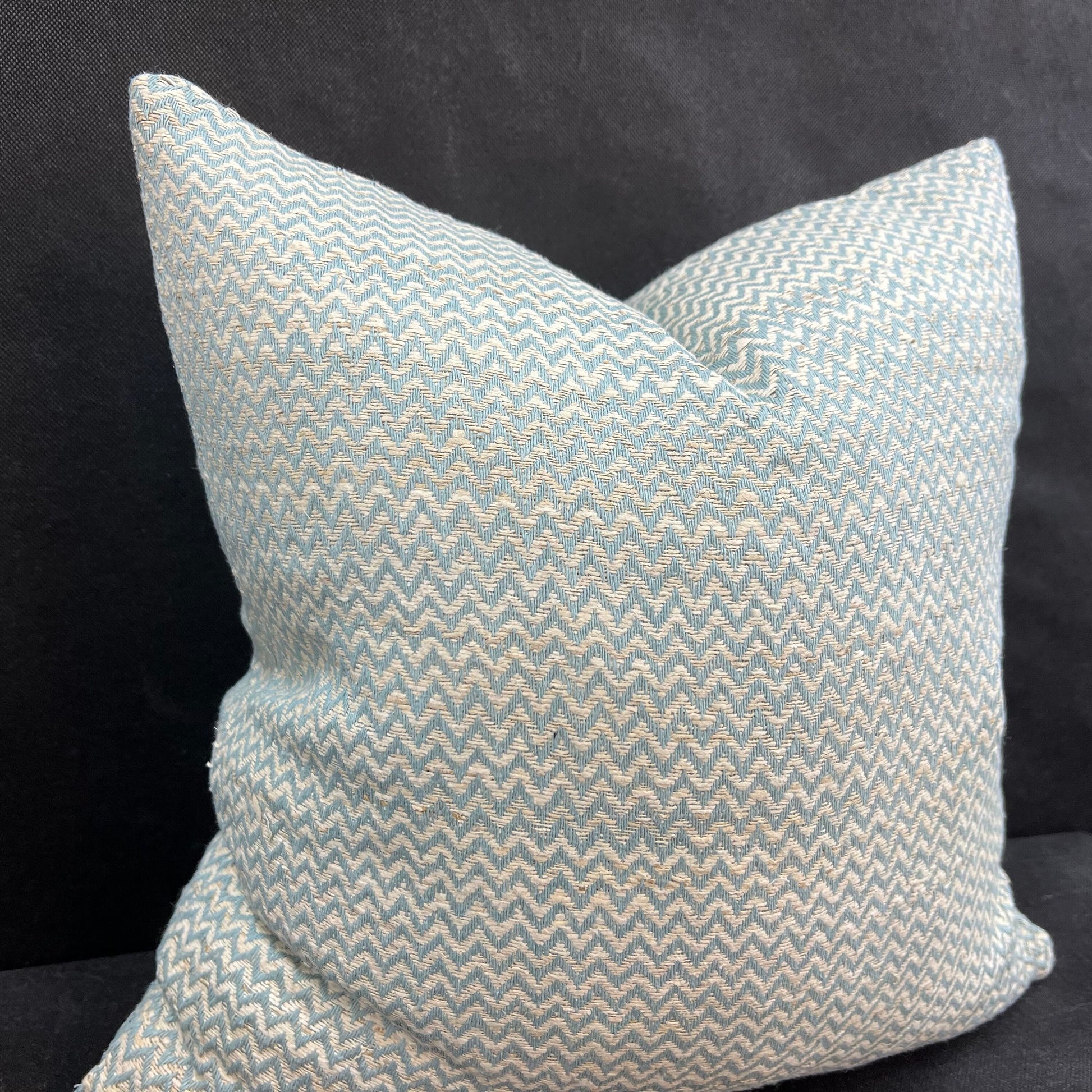 Luxury Designer Blue Beige Bamboo Zig Zag Fabric Cushion Pillow Throw Cover