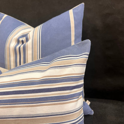 Sanderson Saxon Stripe Designer Fabric Blue Taupe Sofa Cushions Pillow Cover