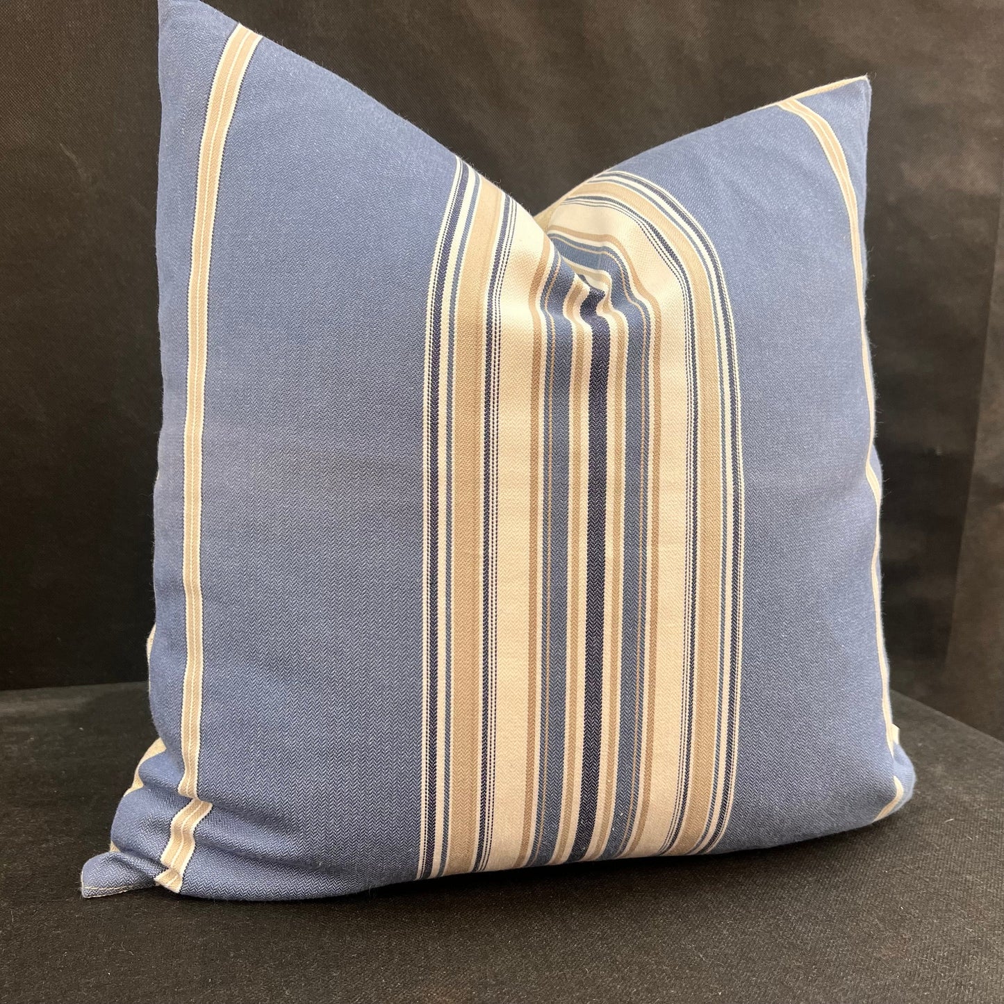 Sanderson Saxon Stripe Designer Fabric Blue Taupe Sofa Cushions Pillow Cover