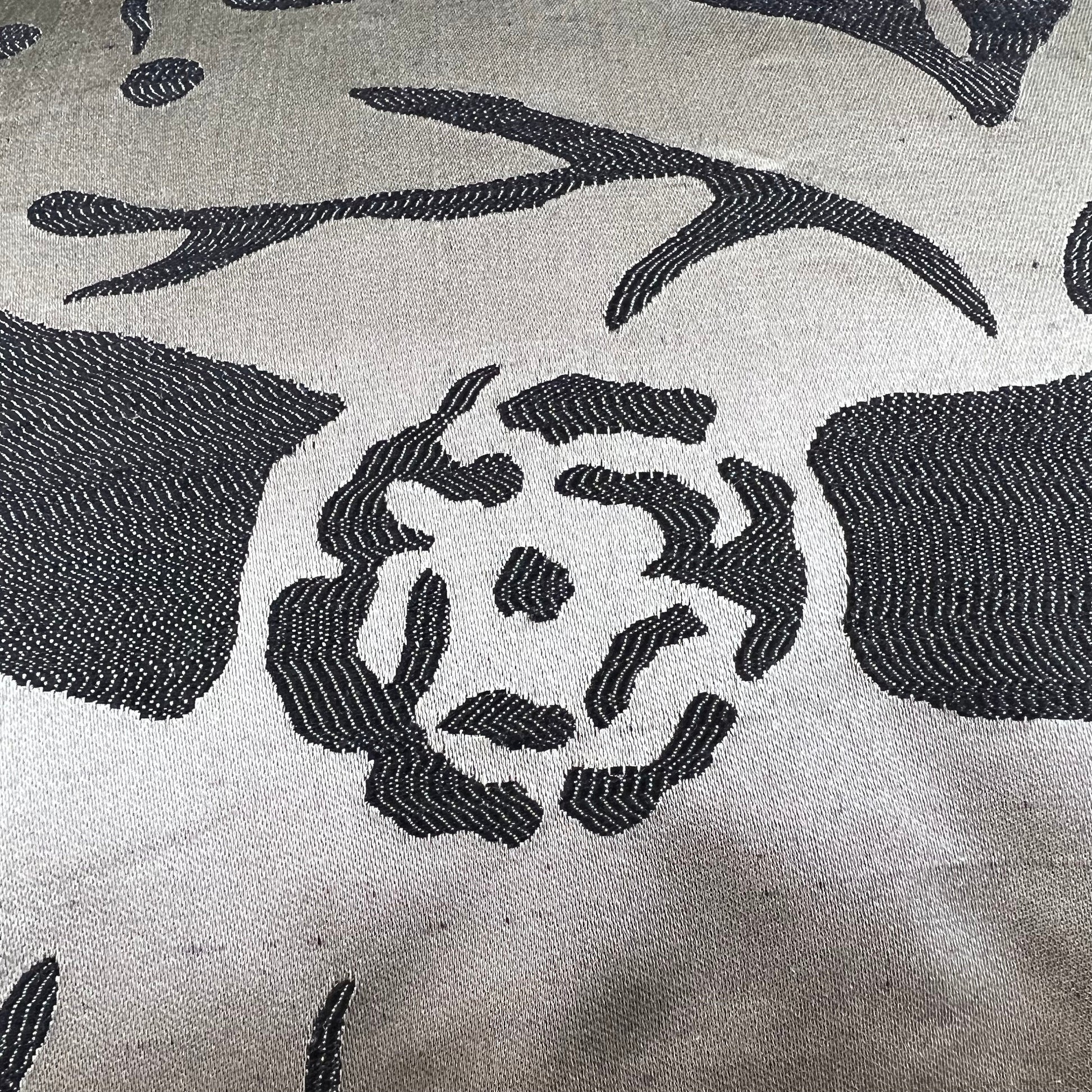 Luxury Designer Black Taupe Silk Satin Woven Floral Cushion Pillow Cover