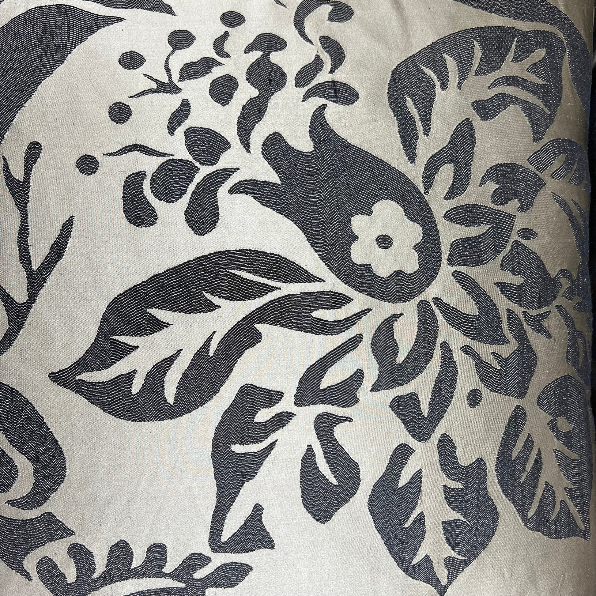 Luxury Designer Black Taupe Silk Satin Woven Floral Cushion Pillow Cover