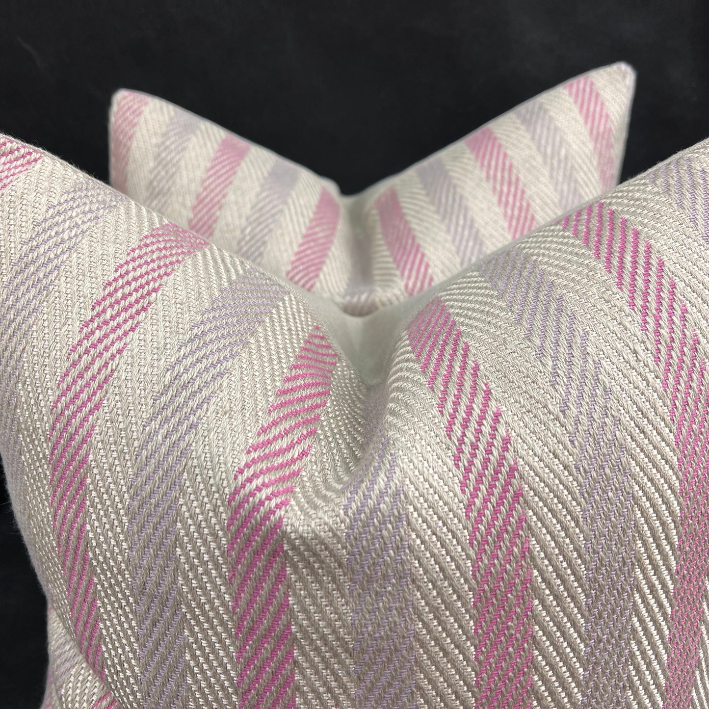 Luxury Designer Herringbone Pink Lilac Stripe Cushion Pillow Throw Cover