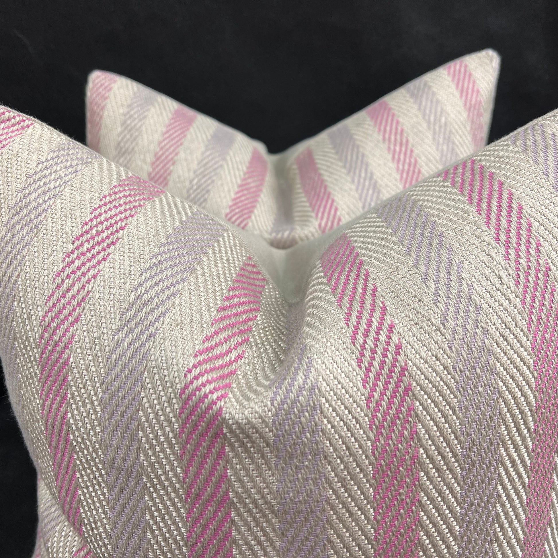 Luxury Designer Herringbone Pink Lilac Stripe Cushion Pillow Throw Cover
