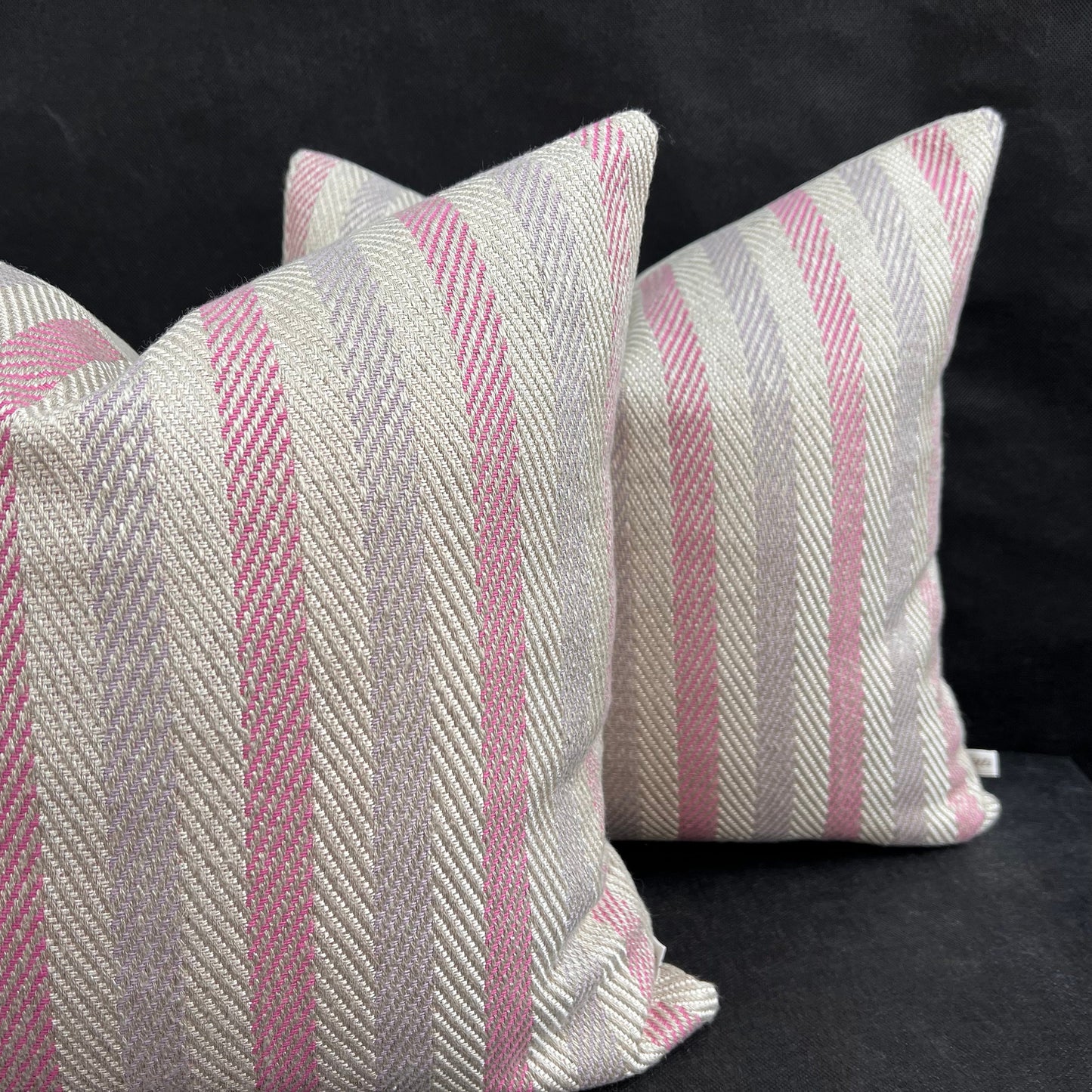Luxury Designer Herringbone Pink Lilac Stripe Cushion Pillow Throw Cover
