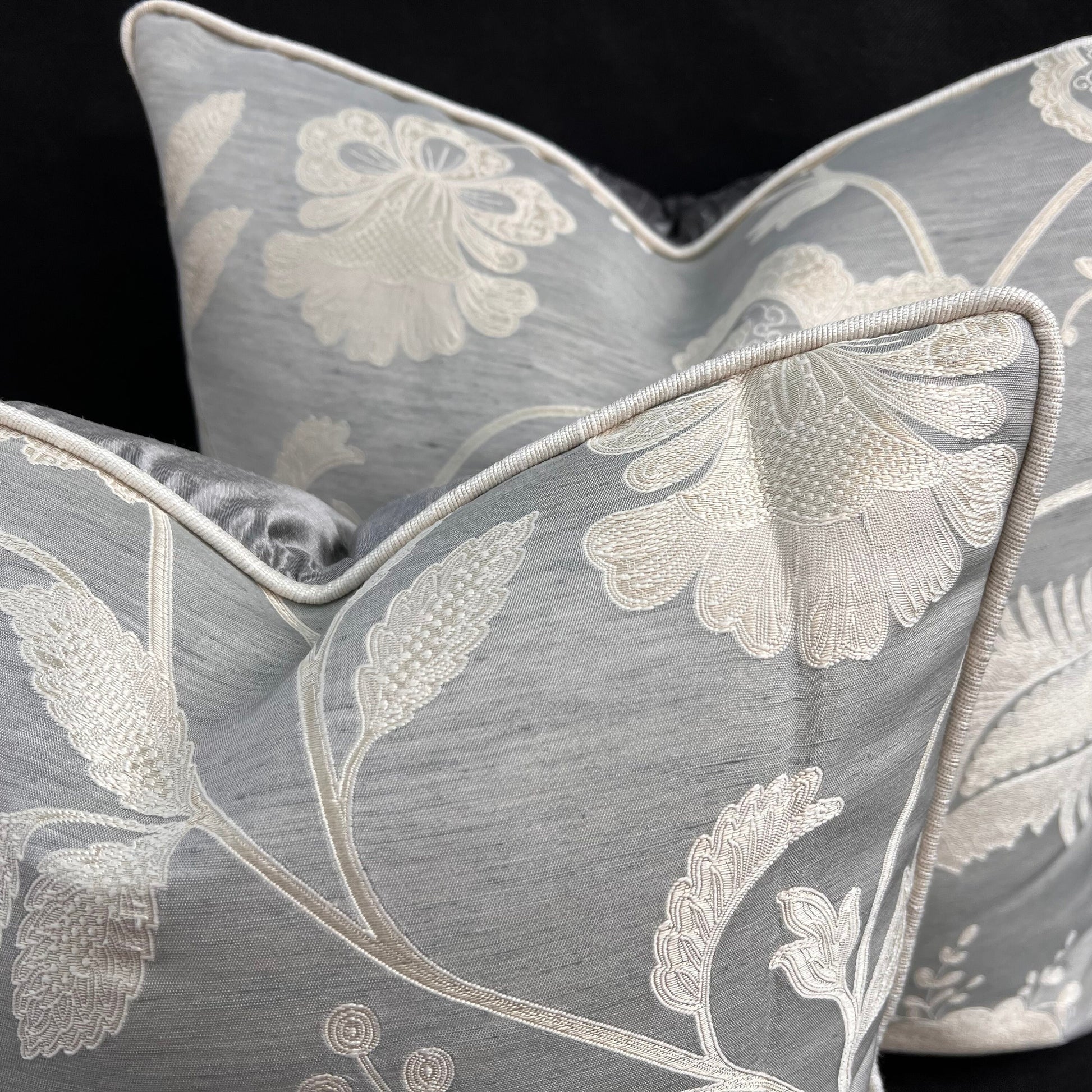 Colefax and Fowler Camille Luxury Designer Embroidered Pale Blue Grey Cushion Pillow Cover