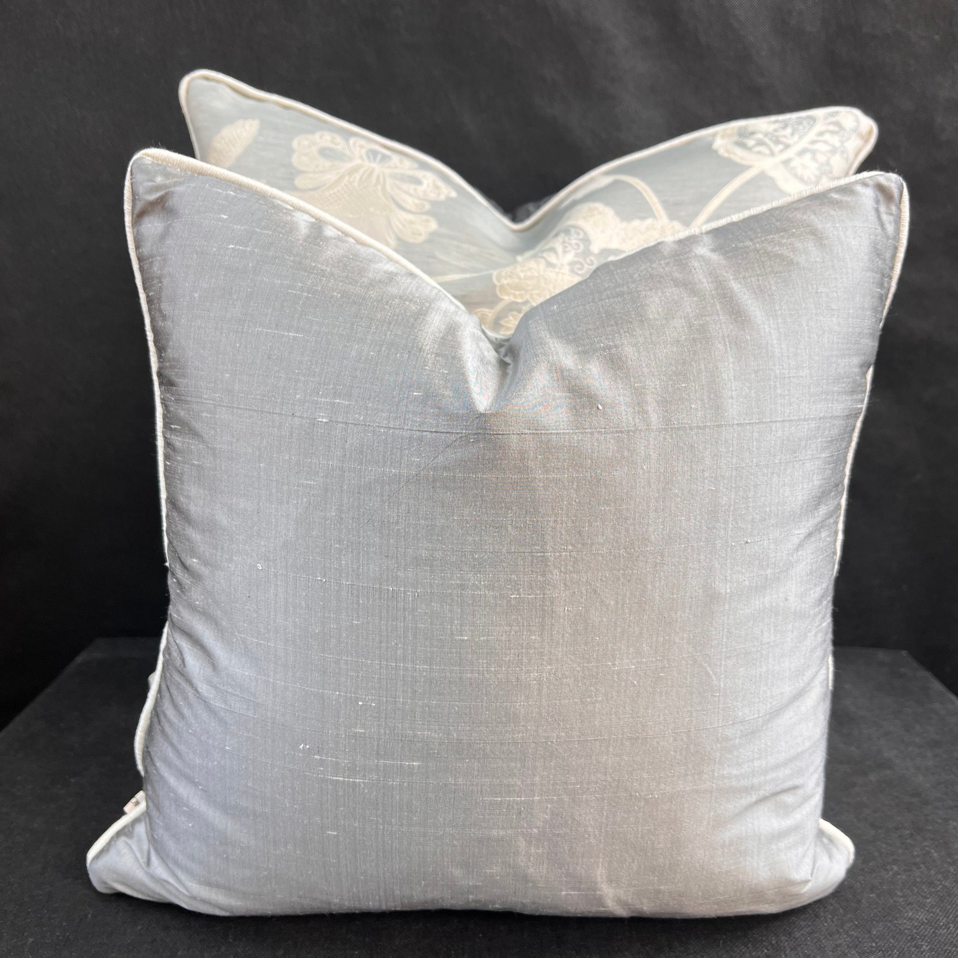 Colefax and Fowler Camille Luxury Designer Embroidered Pale Blue Grey Cushion Pillow Cover
