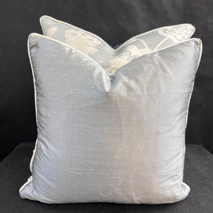 Colefax and Fowler Camille Luxury Designer Embroidered Pale Blue Grey Cushion Pillow Cover
