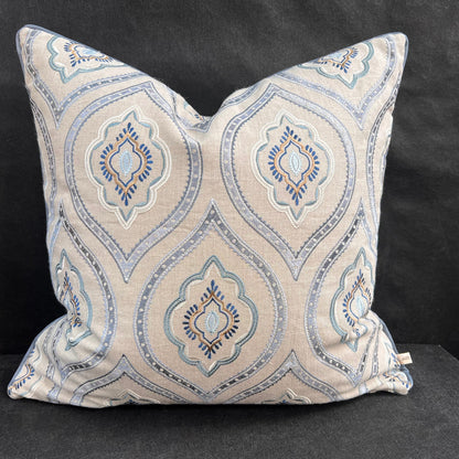 Colefax and Fowler Fabrian Luxury Designer Embroidered Grey Blue Cushion Pillow Cover