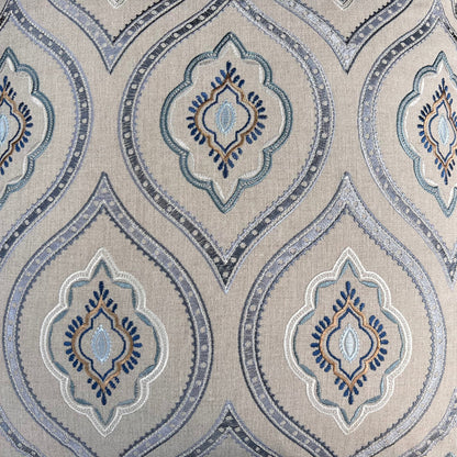 Colefax and Fowler Fabian Luxury Designer Embroidered Grey Blue Cushion Pillow Cover