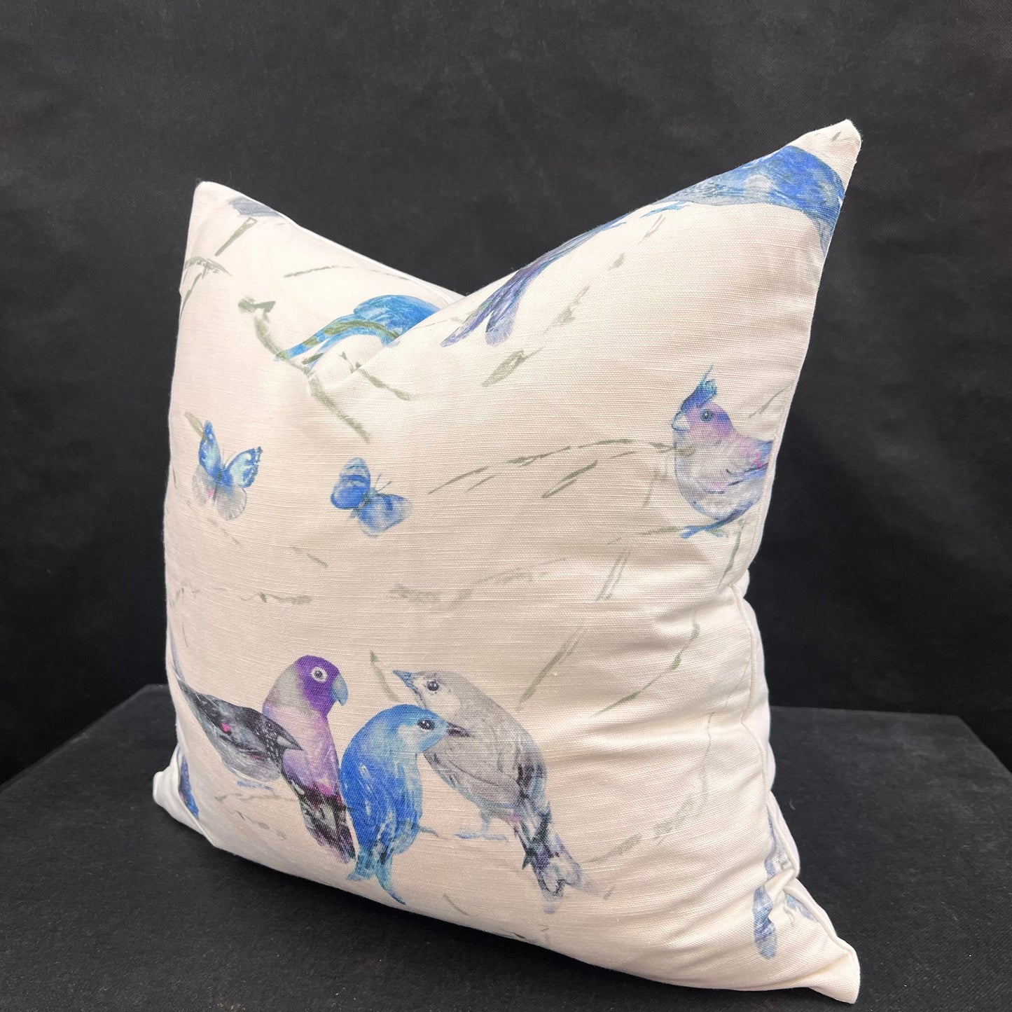 Chivasso Birds of Paradise Luxury Designer Fabric Sofa Cushion Pillow Cover Blue Lilac Grey Linen