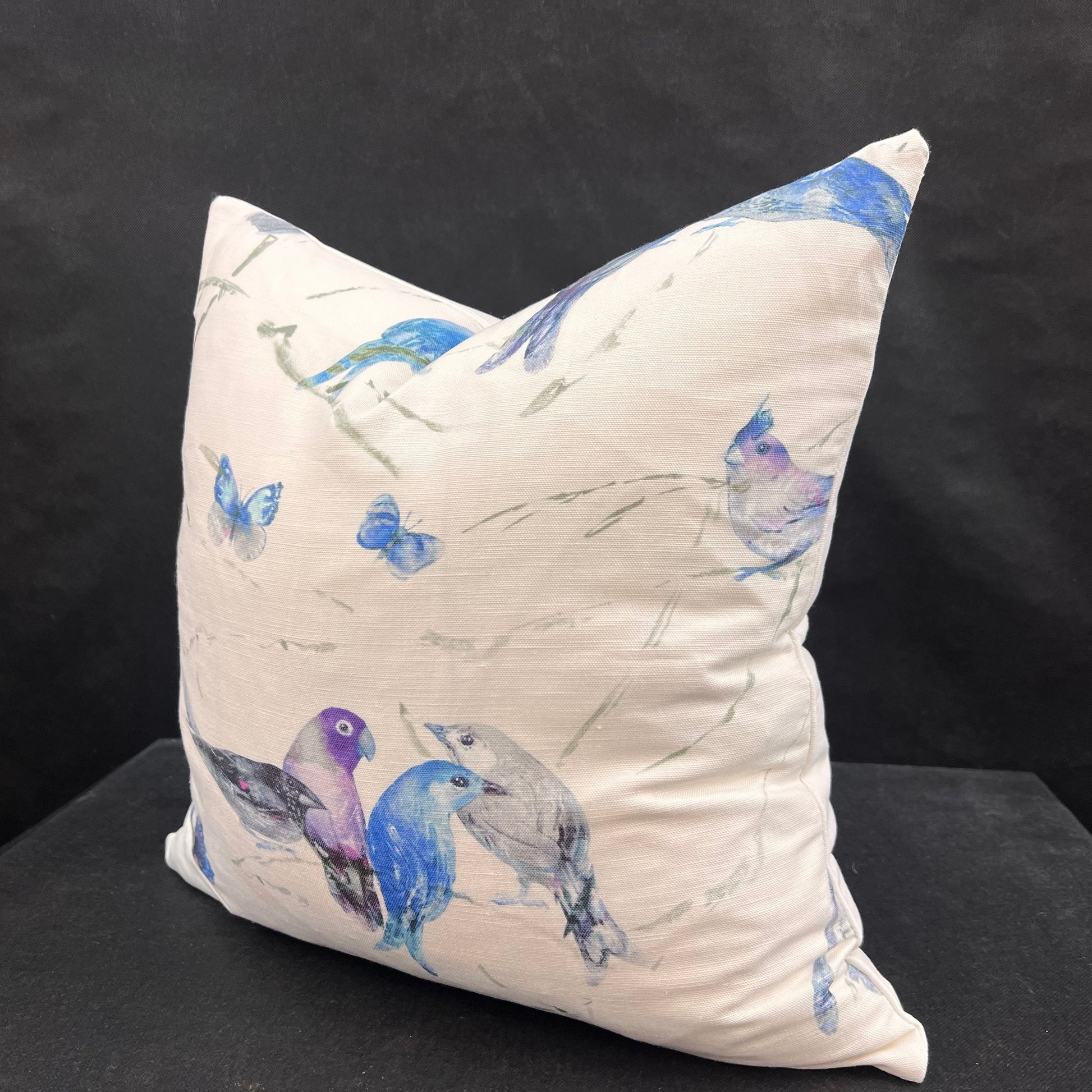 Chivasso Birds of Paradise Luxury Designer Fabric Sofa Cushion Pillow Cover Blue Lilac Grey Linen