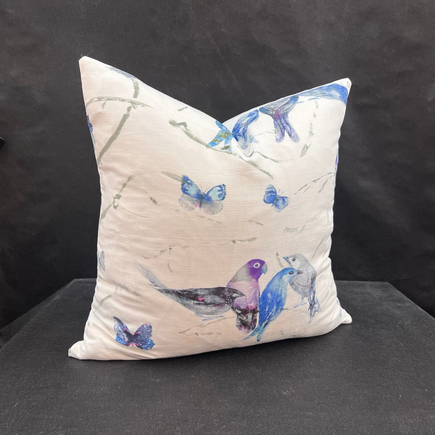 Chivasso Birds of Paradise Luxury Designer Fabric Sofa Cushion Pillow Cover Blue Lilac Grey Linen
