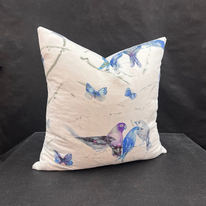 Chivasso Birds of Paradise Luxury Designer Fabric Sofa Cushion Pillow Cover Blue Lilac Grey Linen