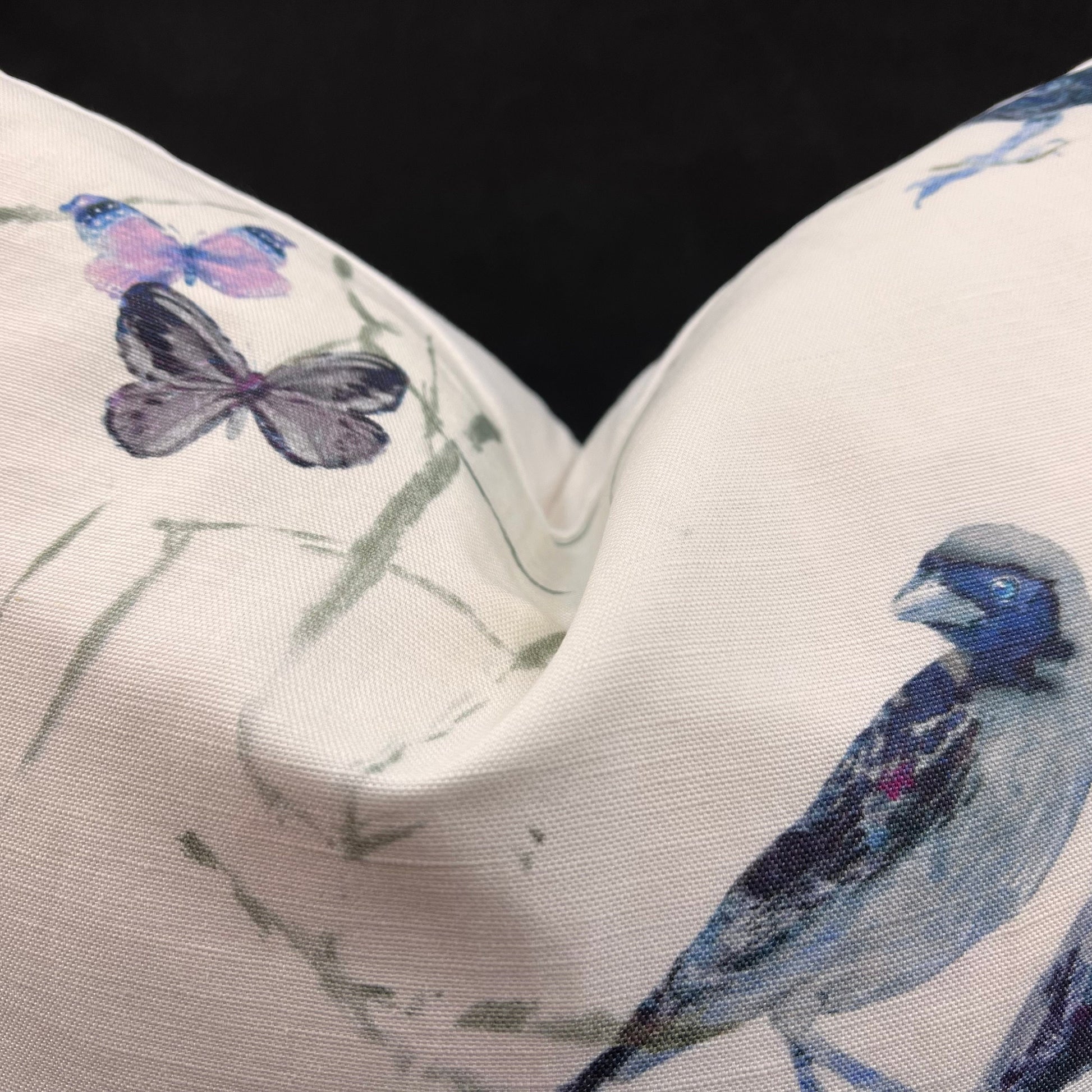 Chivasso Birds of Paradise Luxury Designer Fabric Sofa Cushion Pillow Cover Blue Lilac Grey Linen