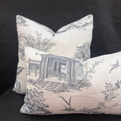 Chivasso Whisperers Garden Luxury Designer Toile Linen Grey Sofa Cushion Pillow Cover