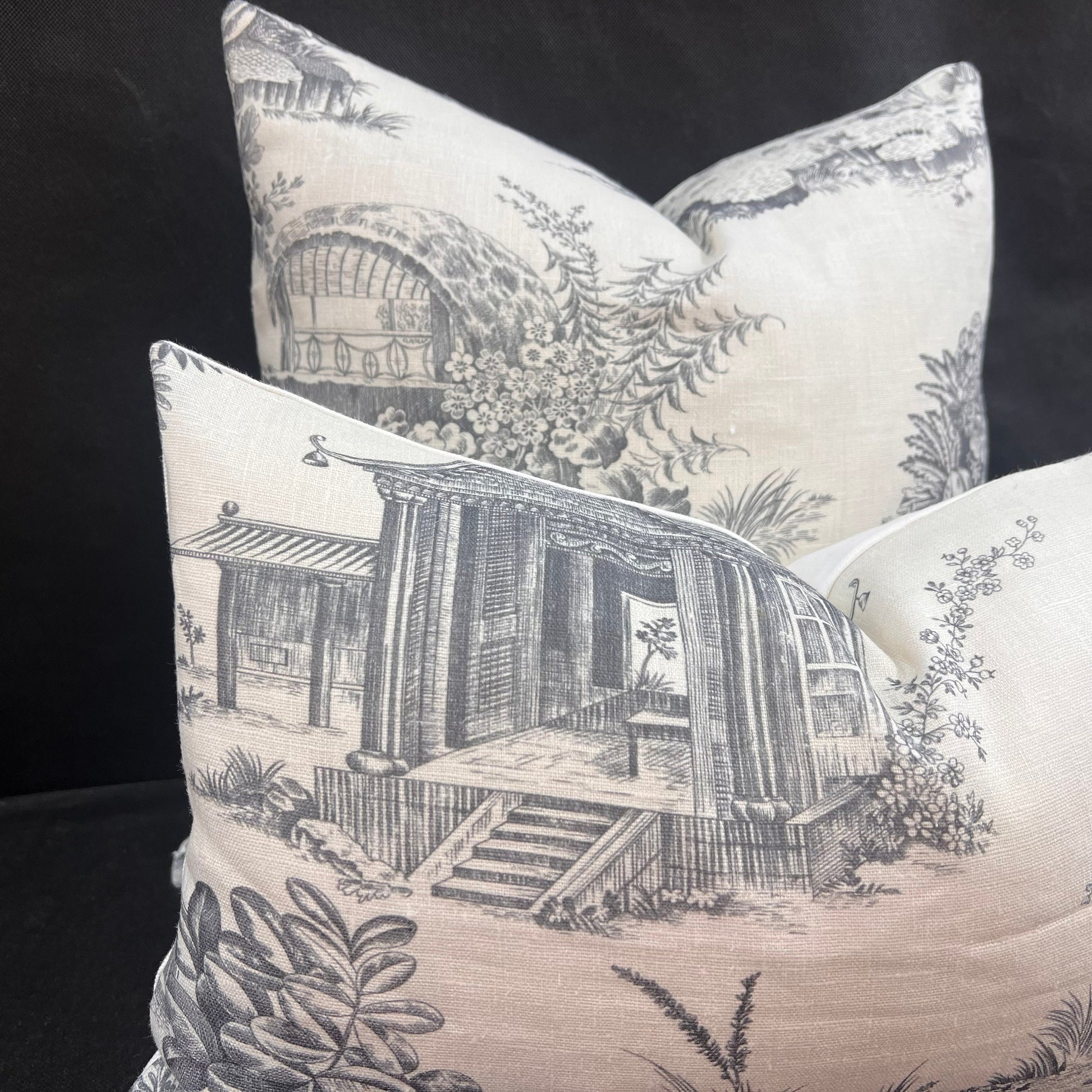 Chivasso Whisperers Garden Luxury Designer Toile Linen Grey Sofa Cushion Pillow Cover