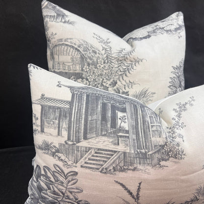 Chivasso Whisperers Garden Luxury Designer Toile Linen Grey Sofa Cushion Pillow Cover