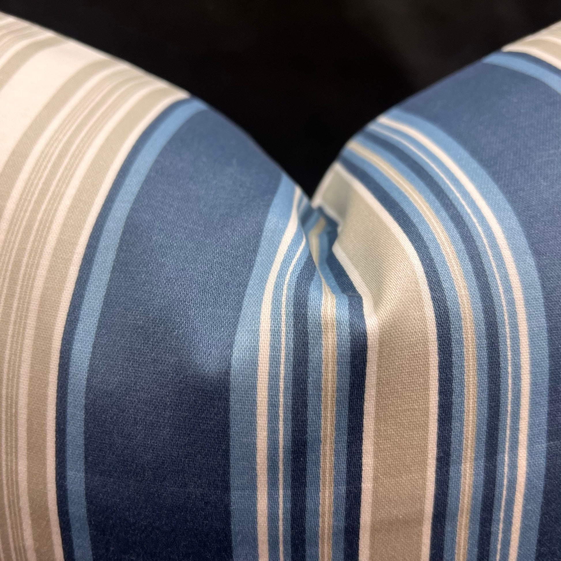 Blendworth Clarity Stripe Designer Fabric Blue Taupe Sofa Cushions Pillow Cover