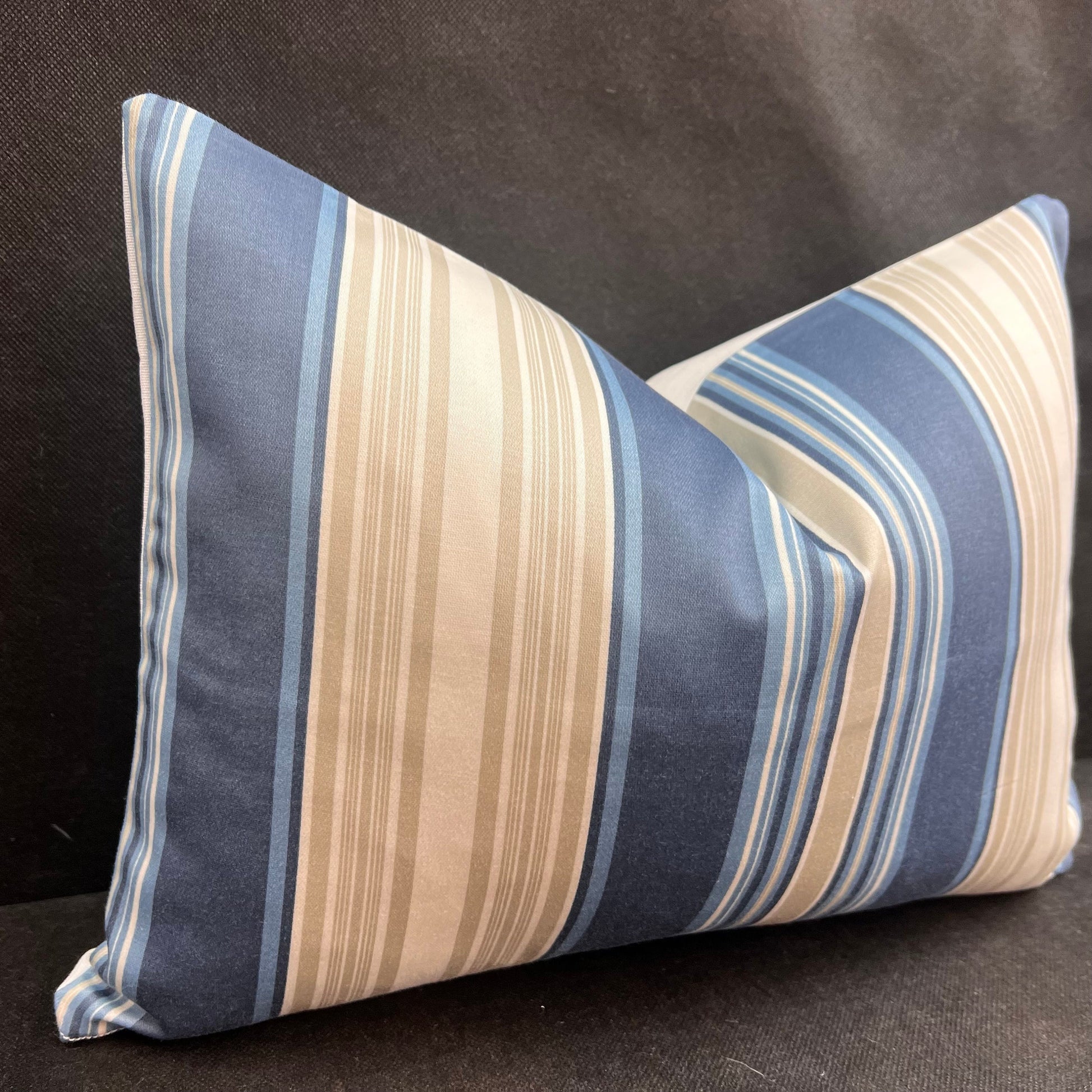 Blendworth Clarity Stripe Designer Fabric Blue Taupe Sofa Cushions Pillow Cover