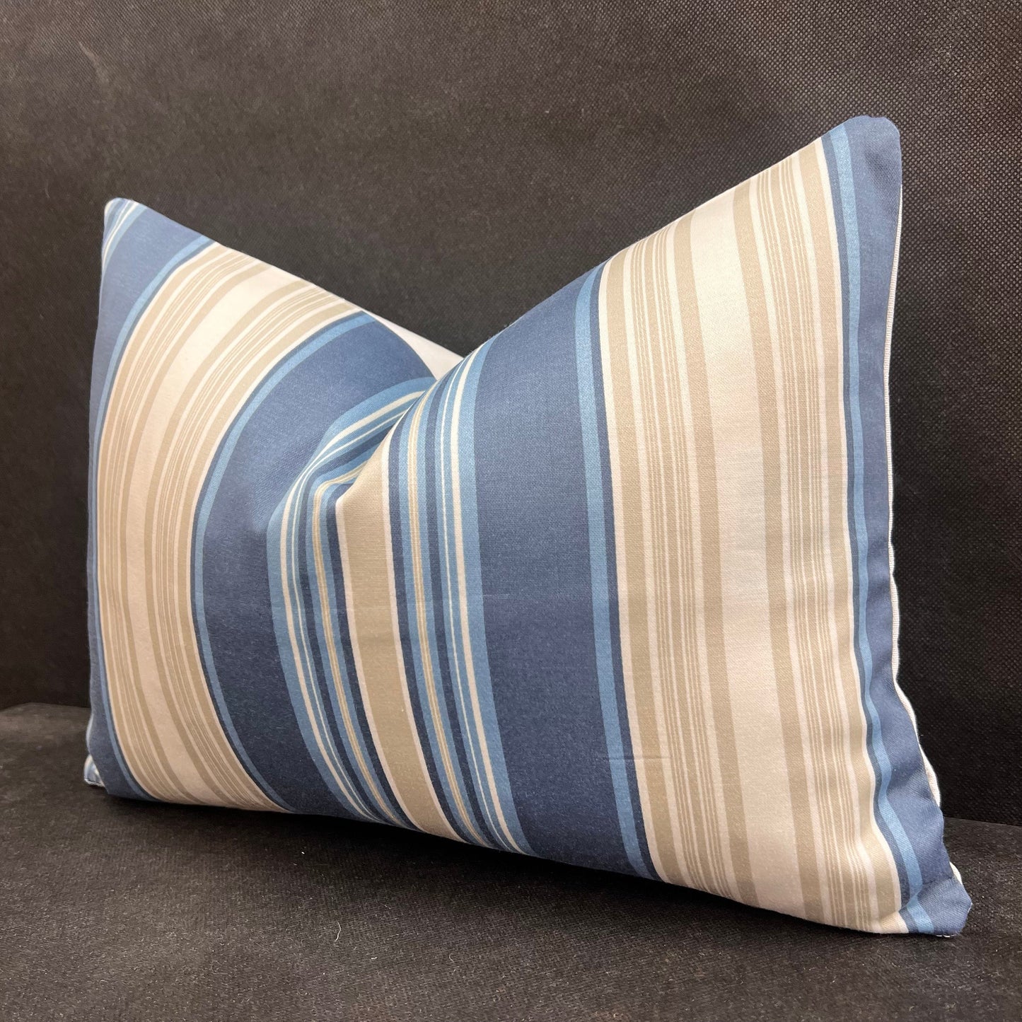 Blendworth Clarity Stripe Designer Fabric Blue Taupe Sofa Cushions Pillow Cover