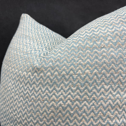 Luxury Designer Blue Beige Bamboo Zig Zag Fabric Cushion Pillow Throw Cover