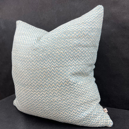 Luxury Designer Blue Beige Bamboo Zig Zag Fabric Cushion Pillow Throw Cover