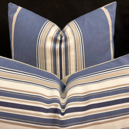 Sanderson Saxon Stripe Designer Fabric Blue Taupe Sofa Cushions Pillow Cover