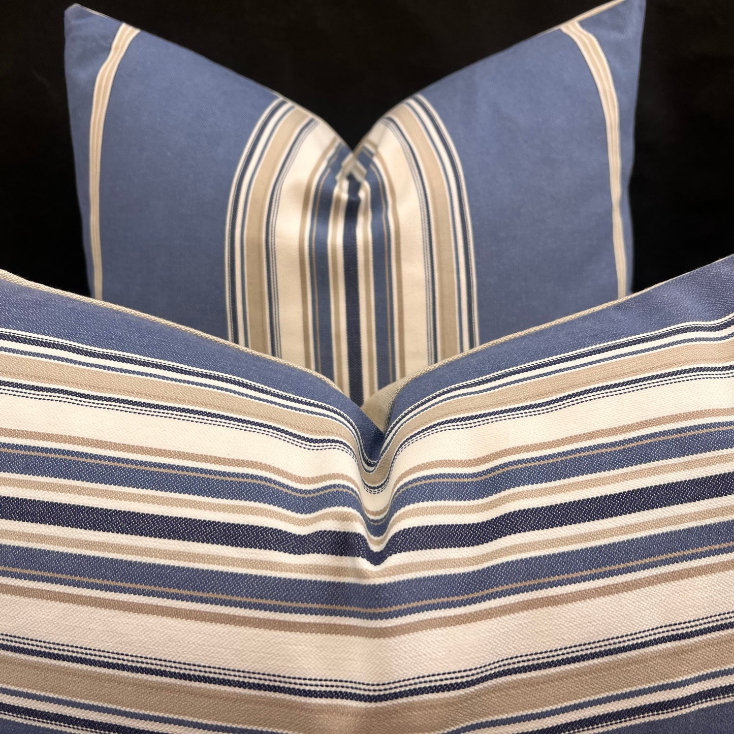 Sanderson Saxon Stripe Designer Fabric Blue Taupe Sofa Cushions Pillow Cover