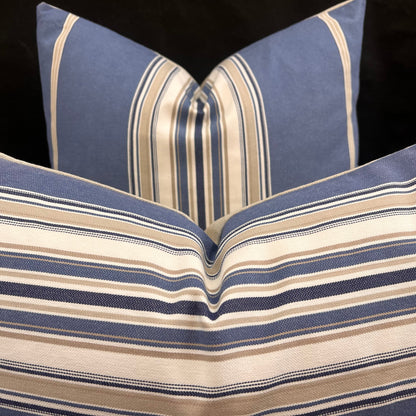 Sanderson Saxon Stripe Designer Fabric Blue Taupe Sofa Cushions Pillow Cover