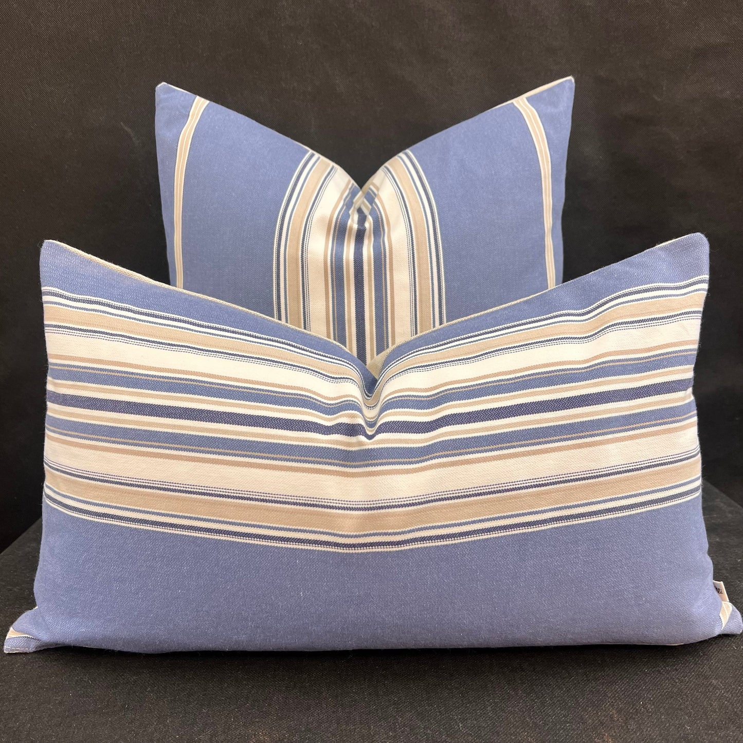 Sanderson Saxon Stripe Designer Fabric Blue Taupe Sofa Cushions Pillow Cover