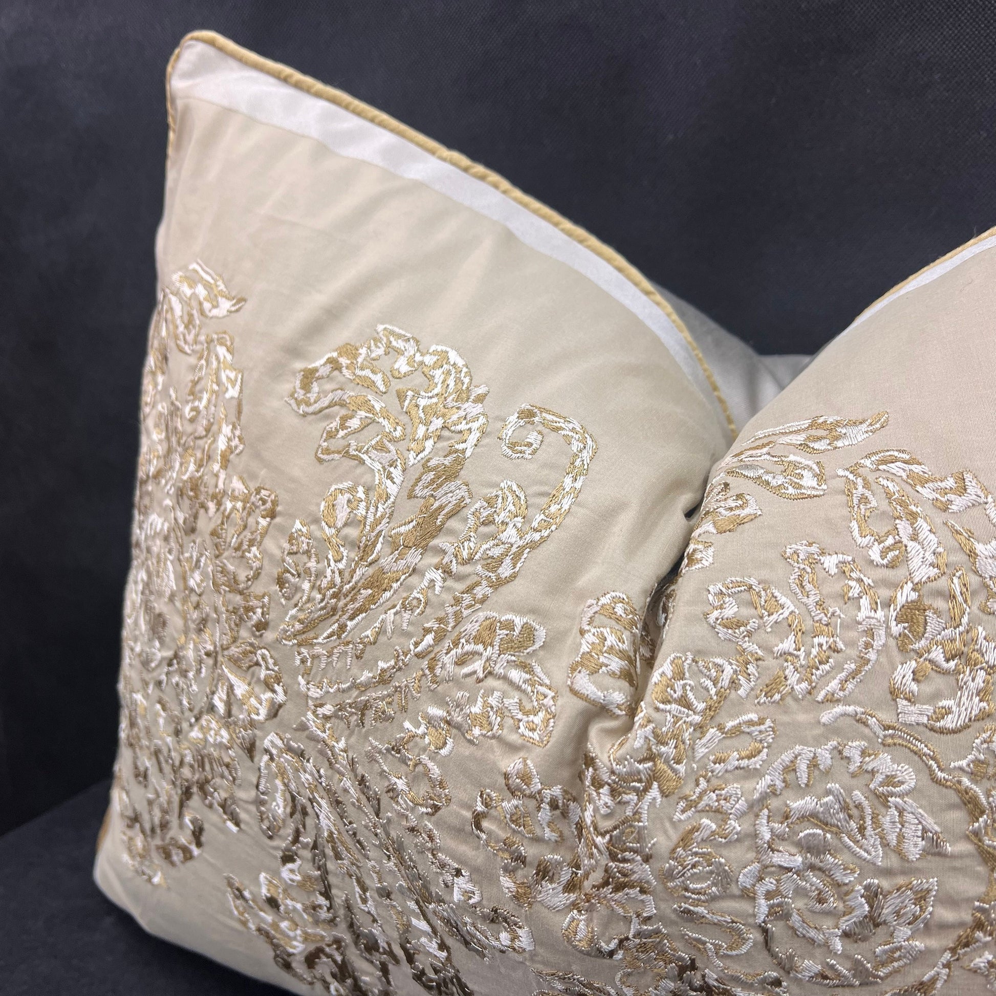 Ardecora Galleria Luxury Designer Embroidered Gold Contemporary Silk Fabric Designer Cushion Pillow Cover
