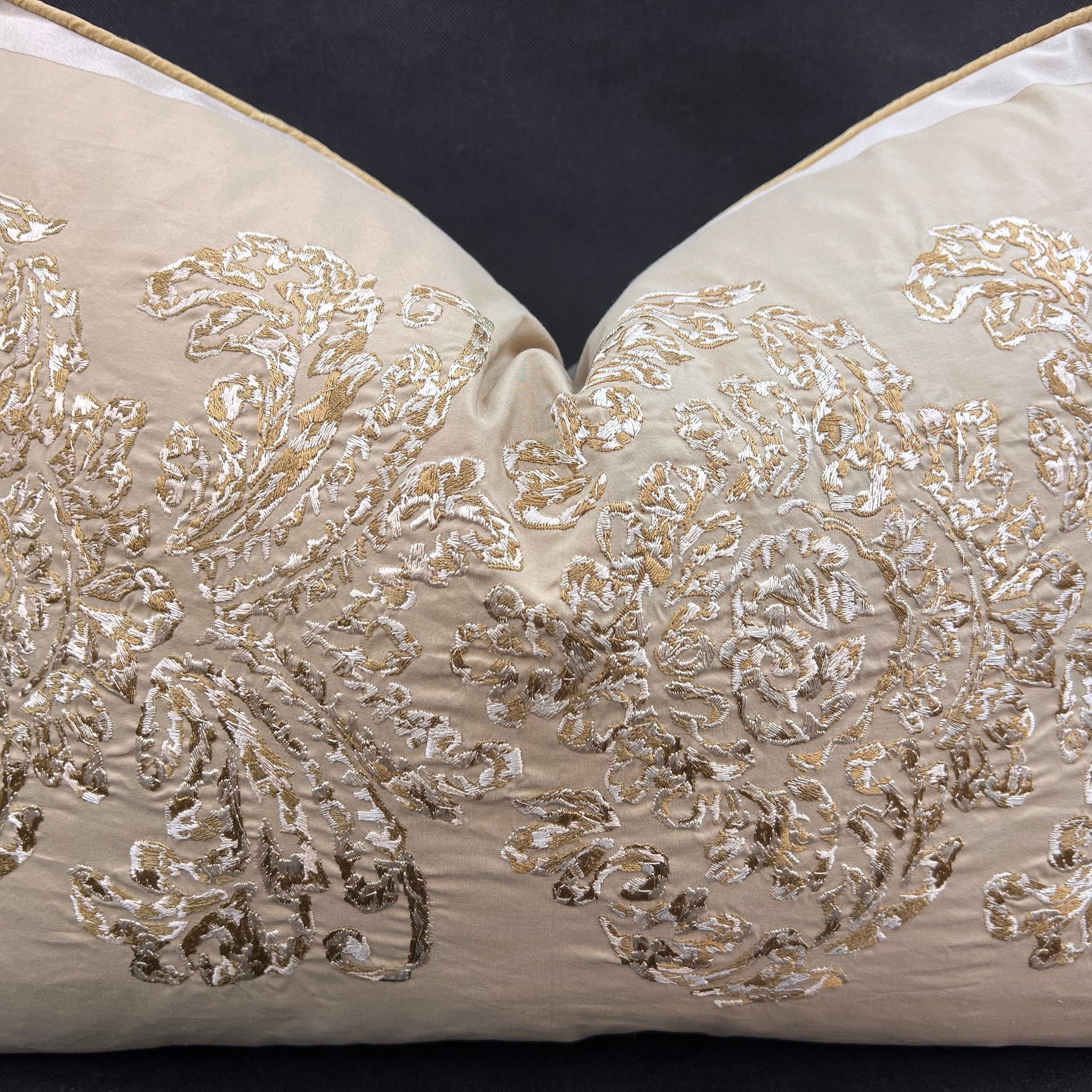 Ardecora Galleria Luxury Designer Embroidered Gold Contemporary Silk Fabric Designer Cushion Pillow Cover